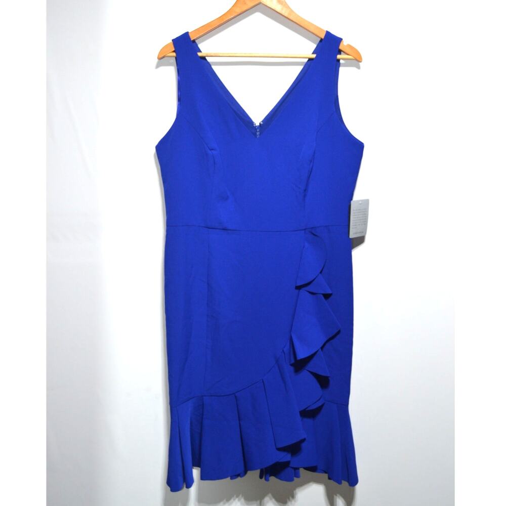 Marina NWT Sleeveless V-neck Ruffle Royal Blue Dress Size 14